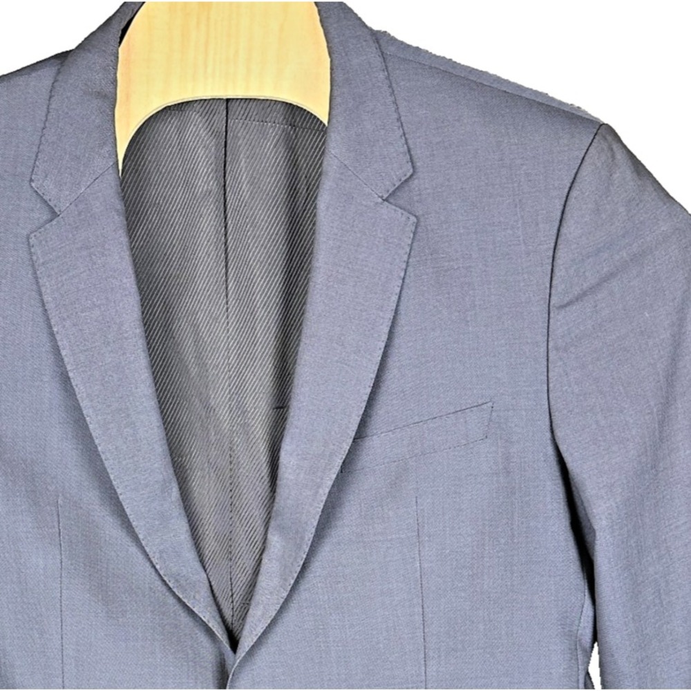 Hugo Boss Mens 42L Super 100 Virgin Wool Blue Sport Coat Blazer Two Button